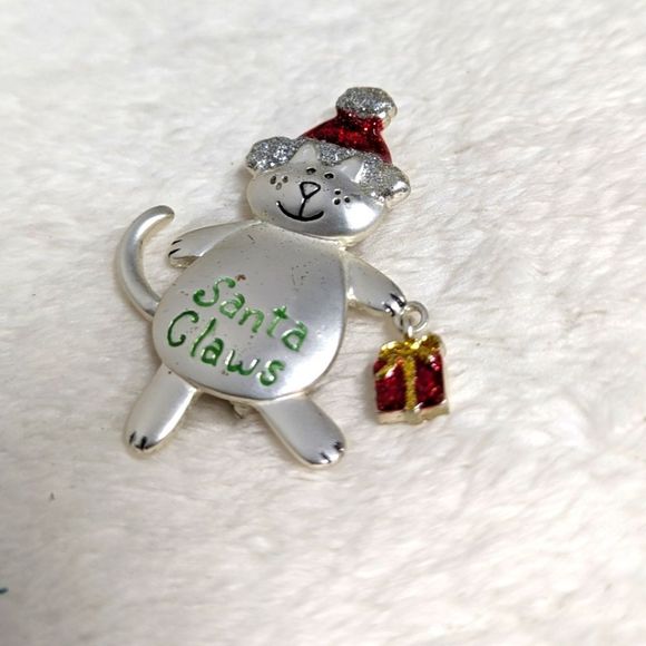 Vintage Santa Claws Christmas Cat Brooche - Picture 3 of 8